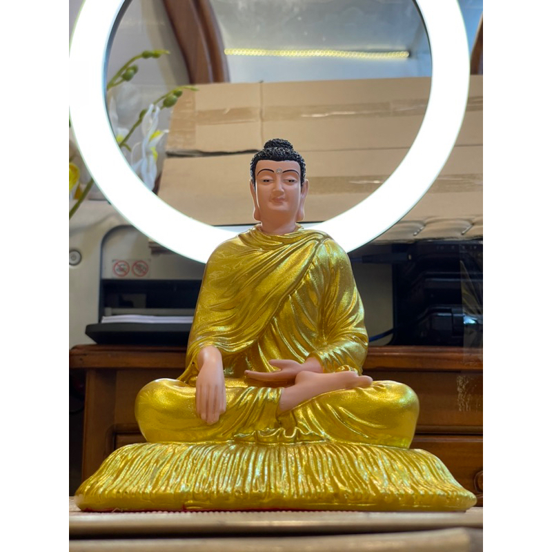 Tượng Phật Bổn Sư Thích Ca Mâu Ni Ngồi Toà Rơm, màu vàng, cao 20cm TUỆ TÂM