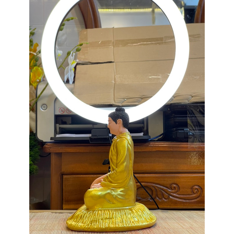 Tượng Phật Bổn Sư Thích Ca Mâu Ni Ngồi Toà Rơm, màu vàng, cao 20cm TUỆ TÂM