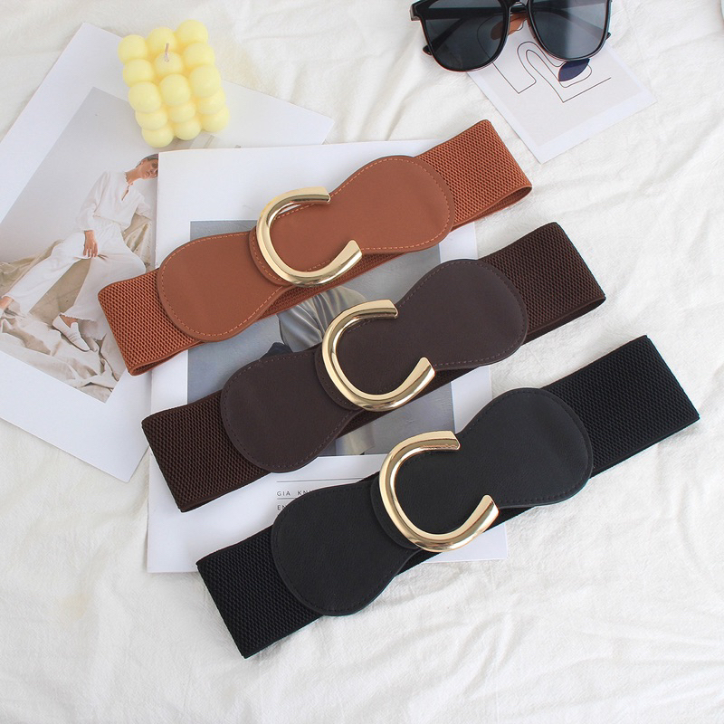 Đai Váy Thắt Lưng Nữ Bản Lớn B21 trang trí bằng kim loại khóa C phong cách Châu Âu 2023