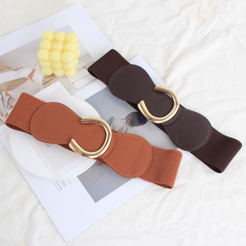 Đai Váy Thắt Lưng Nữ Bản Lớn B21 trang trí bằng kim loại khóa C phong cách Châu Âu 2023