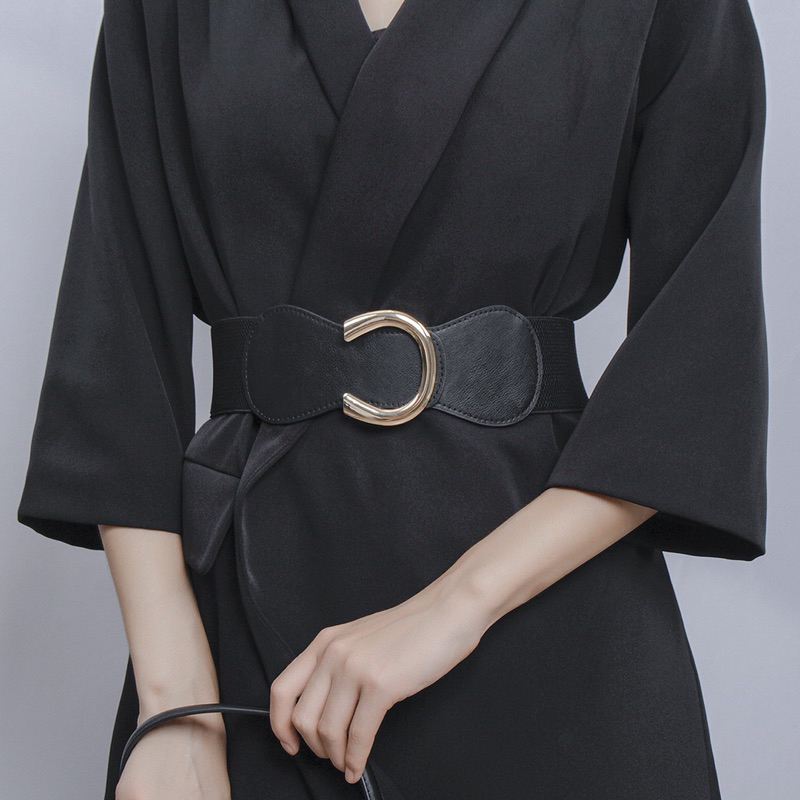 Đai Váy Thắt Lưng Nữ Bản Lớn B21 trang trí bằng kim loại khóa C phong cách Châu Âu 2023