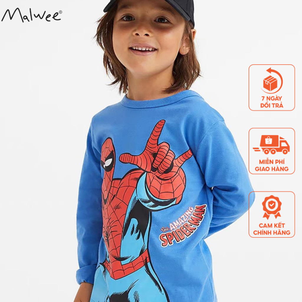 Áo cotton xanh người nhện Malwee thời trang trẻ em từ 2-7 tuổi MW8553