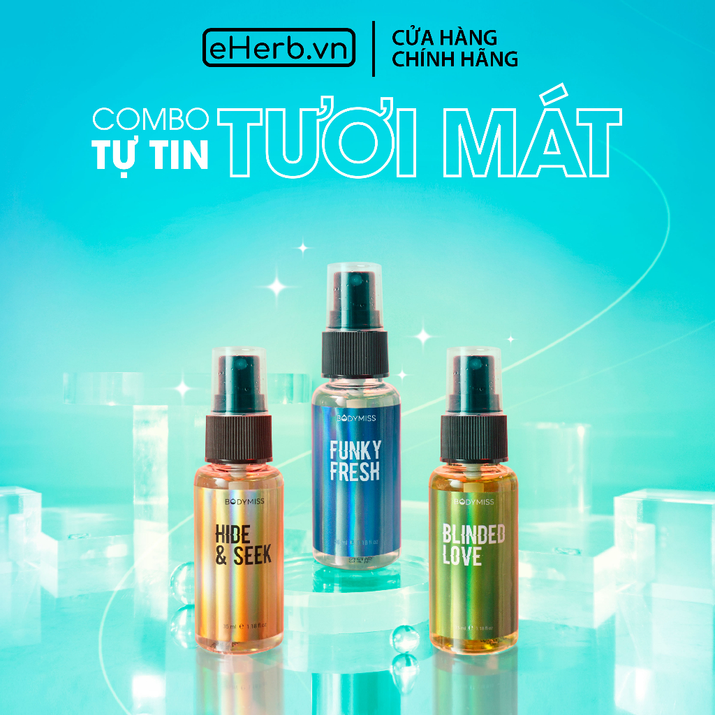 Combo 3 bodymist nam tự tin đi học, đi thể thao, hẹn hò Funky Fresh, Hide & Seek, Blinded Love BODYMISS 30ml (chai)