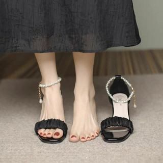 Giày cao gót BIG SIZE CCS103 cao 7 phân sandal quai nhún da bóng bít gót thời trang