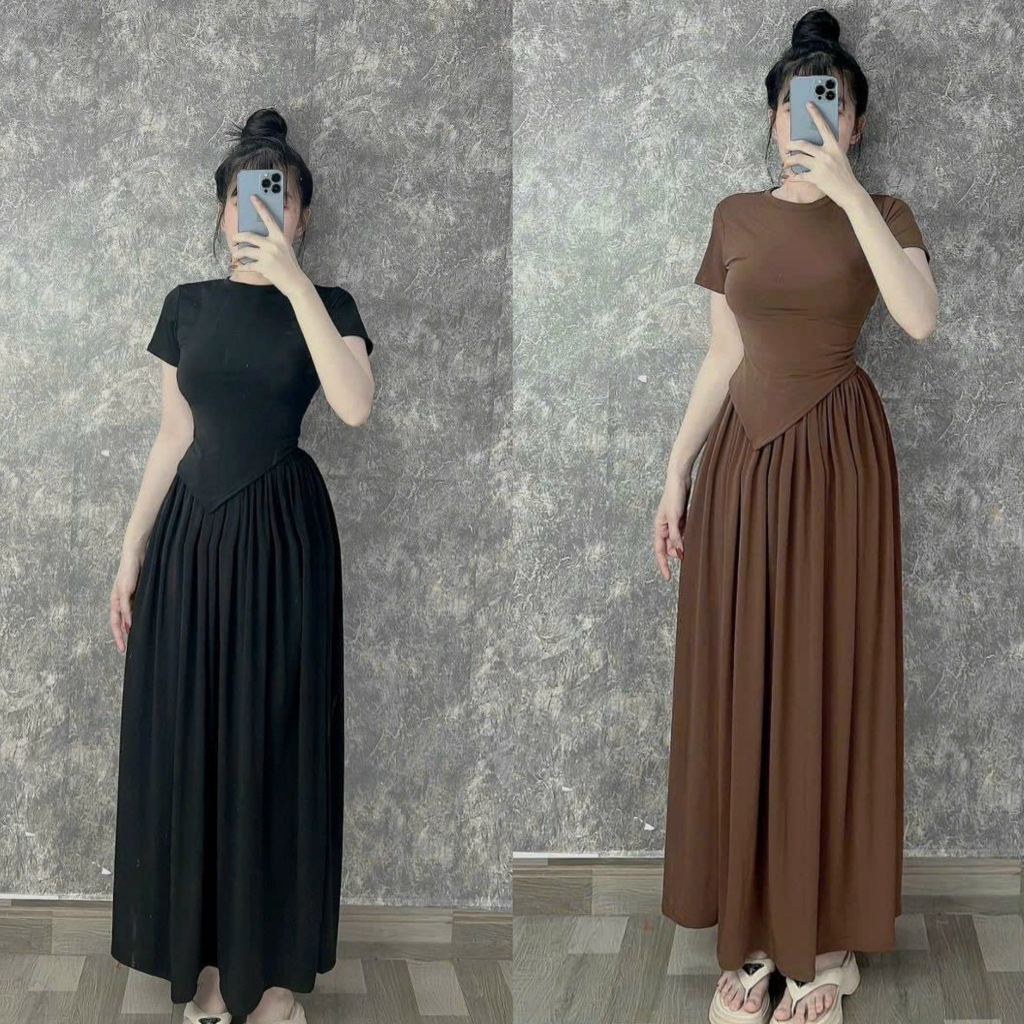 Set bộ tăm lạnh áo vạt chéo nhọn họa tiết cổ tròn mix chân váy thân dài xinh xắn, tôn dáng cho các nàng dự tiệc, đi chơi