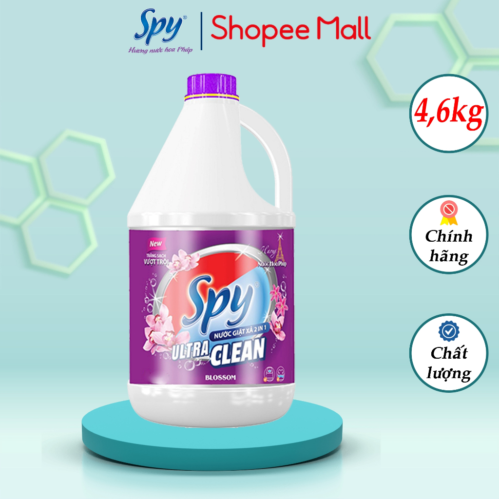 Nước giặt xả SPY Ultra Clean màu Tím 4,6kg hương nước hoa Pháp