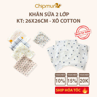 Khăn sữa sơ sinh CHIPMUNK chất vải xô muslin organic thấm hút nhanh, không xù sợi an toàn - KT 26x26cm