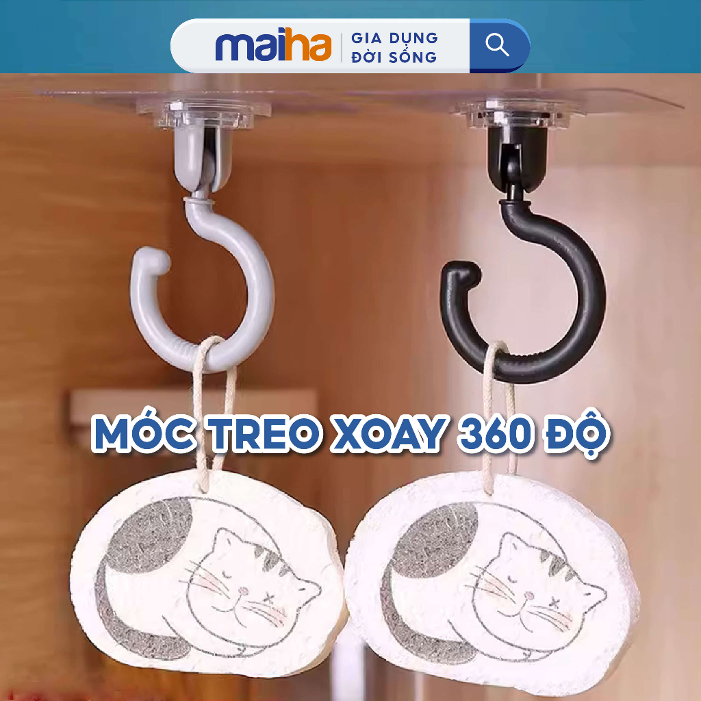 Móc Nhựa Treo Đồ Nặng Xoay 360˚ Dán Tường Cỡ Lớn Treo Màn Chống Muỗi Hình Lưỡi Câu Maiha Đa Năng