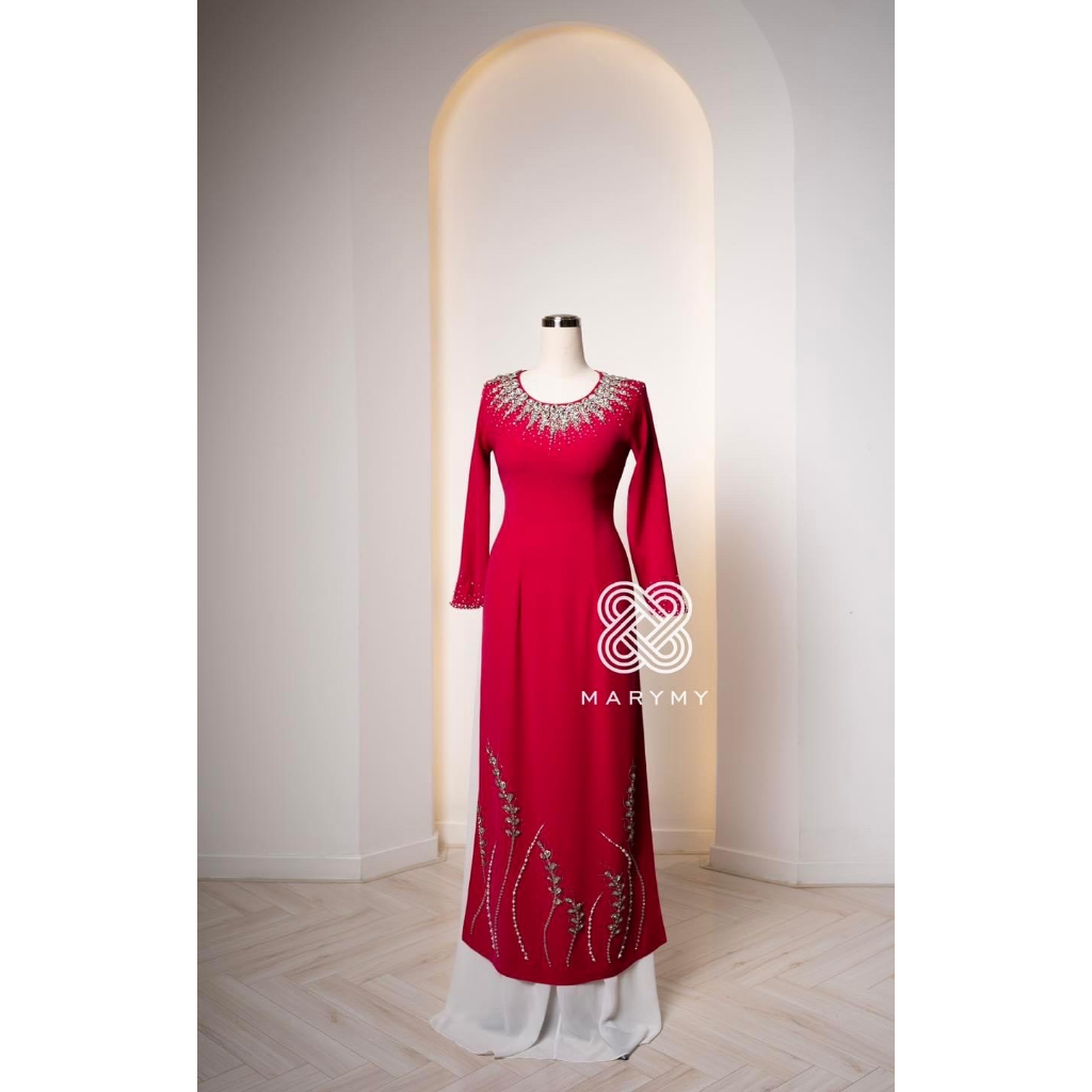 Áo Dài Trung Niên Bà Sui Mẹ Cô Dâu Hàng Cao Cấp Thiết Kế Đính Kết Bông Lúa Thủ Công Tỉ Mỉ