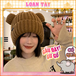 Nón Len Style Hàn Nam Nữ Dày Dặn Đính Tai Gấu Good Bear Dễ Thương L2399