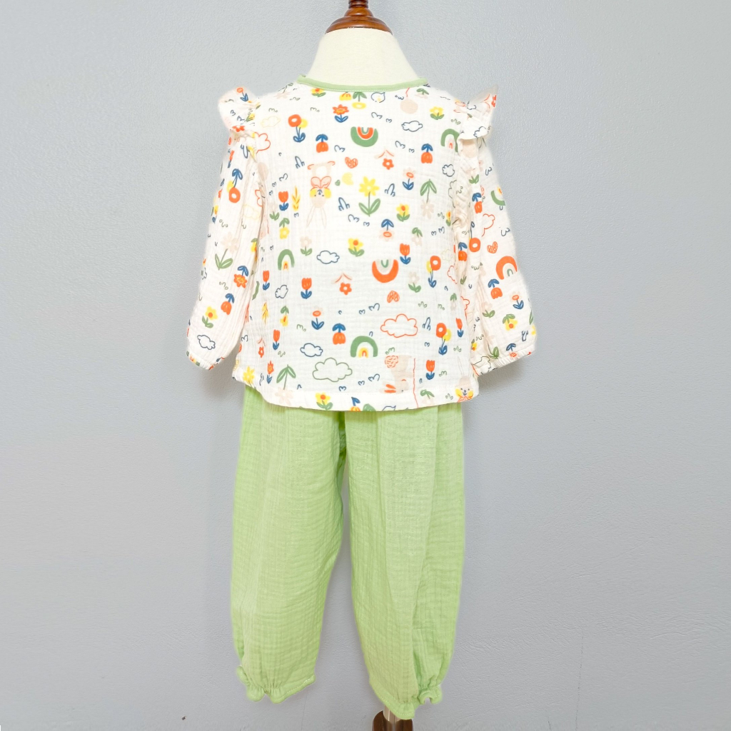 Bộ dài tay cánh tiên cho bé gái Haby Kids vải xô muslin cao cấp, bộ thu đông cho bé