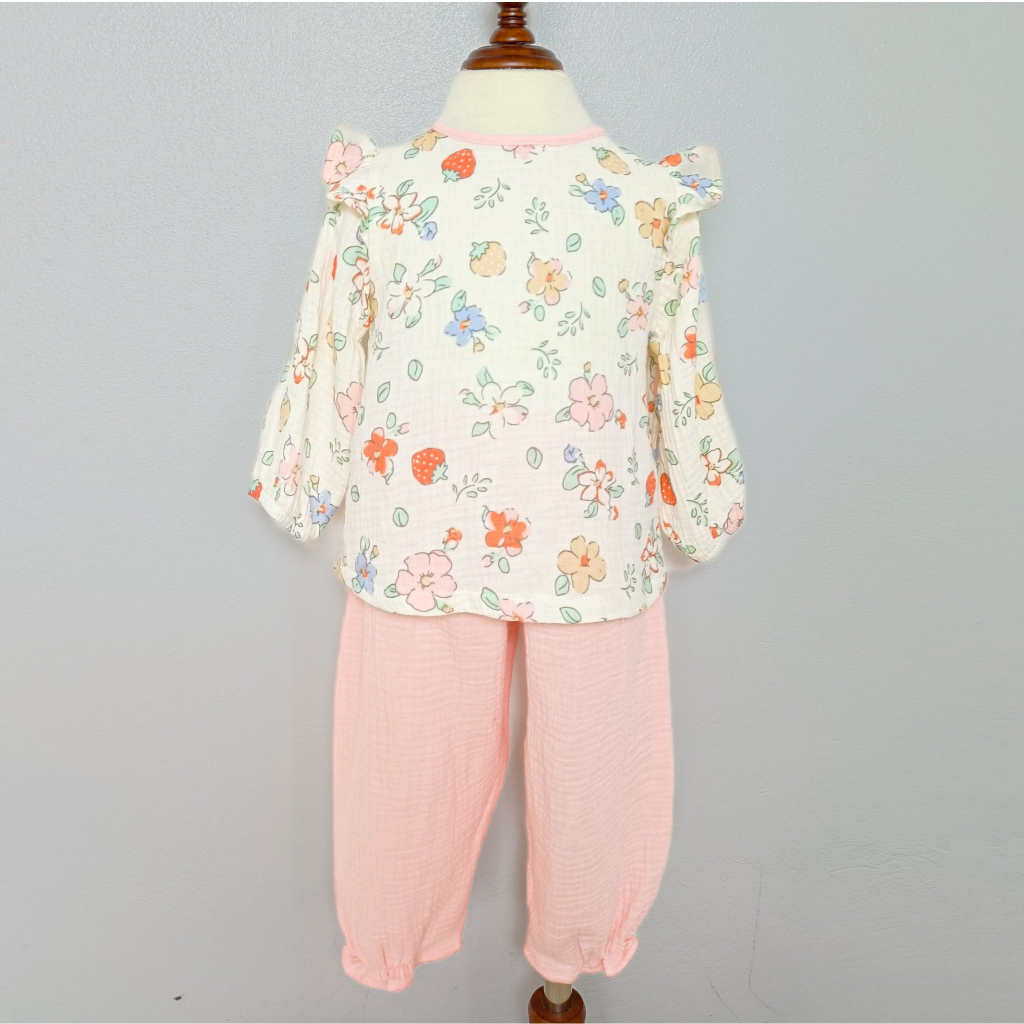 Bộ dài tay cánh tiên cho bé gái Haby Kids vải xô muslin cao cấp, bộ thu đông cho bé