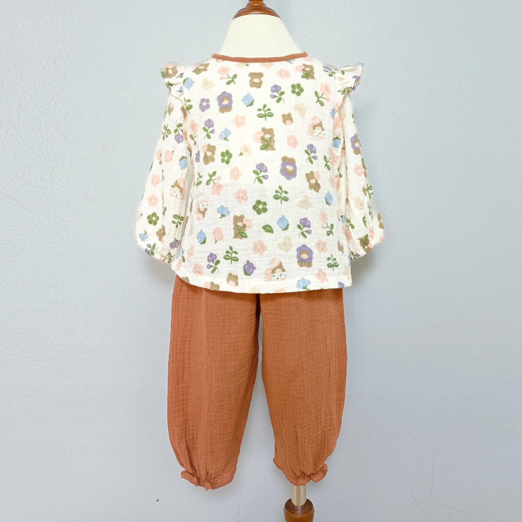 Bộ dài tay cánh tiên cho bé gái Haby Kids vải xô muslin cao cấp, bộ thu đông cho bé