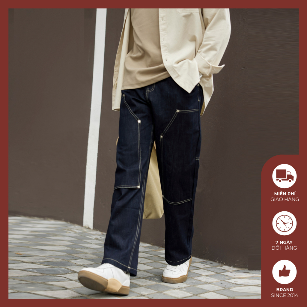 Quần jean nam ống suông Độc menswear chất liệu dày dặn cao cấp trẻ trung, thanh lịch, đường chỉ trắng in nổi bật - Q640