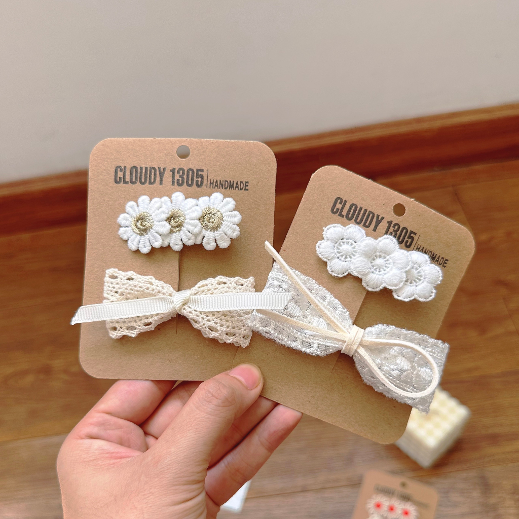 Set kẹp nơ phối dây dễ thương cho bé made by Cloudy"s Mami