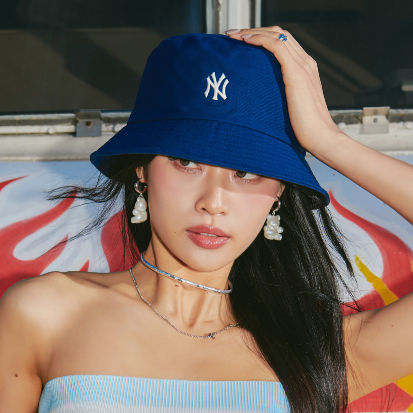 Mũ bucket MLB thêu logo NY vải cotton mềm mại đứng form phong cách Hàn Quốc
