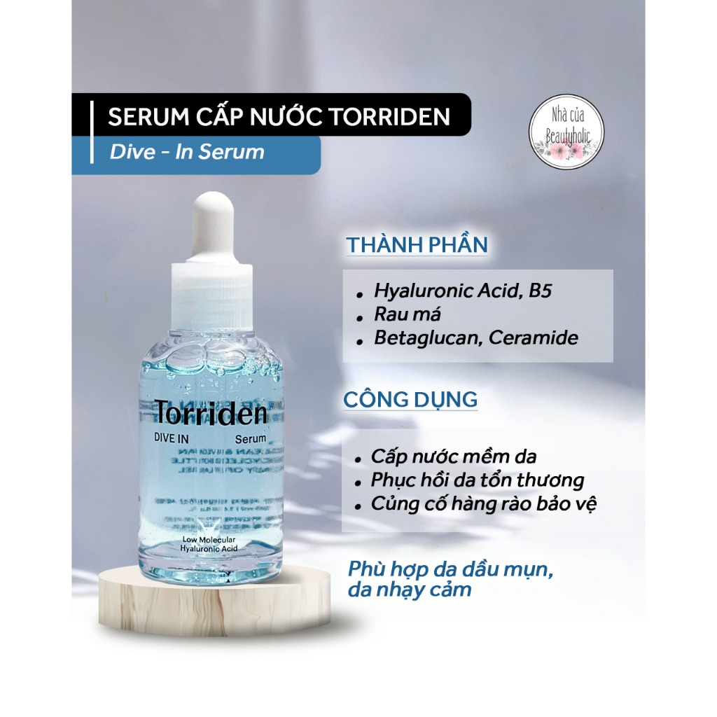 Serum DIVE IN TORRIDEN chứa axit hyaluronic phân tử thấp giúp giữ ẩm sáng bóng da giữ ẩm sâu bên trong