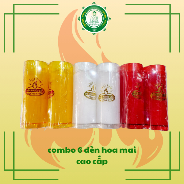 Combo 6 đèn cầy (nến) ly hoa mai cao cấp cháy 56h - nến Phước Lộc