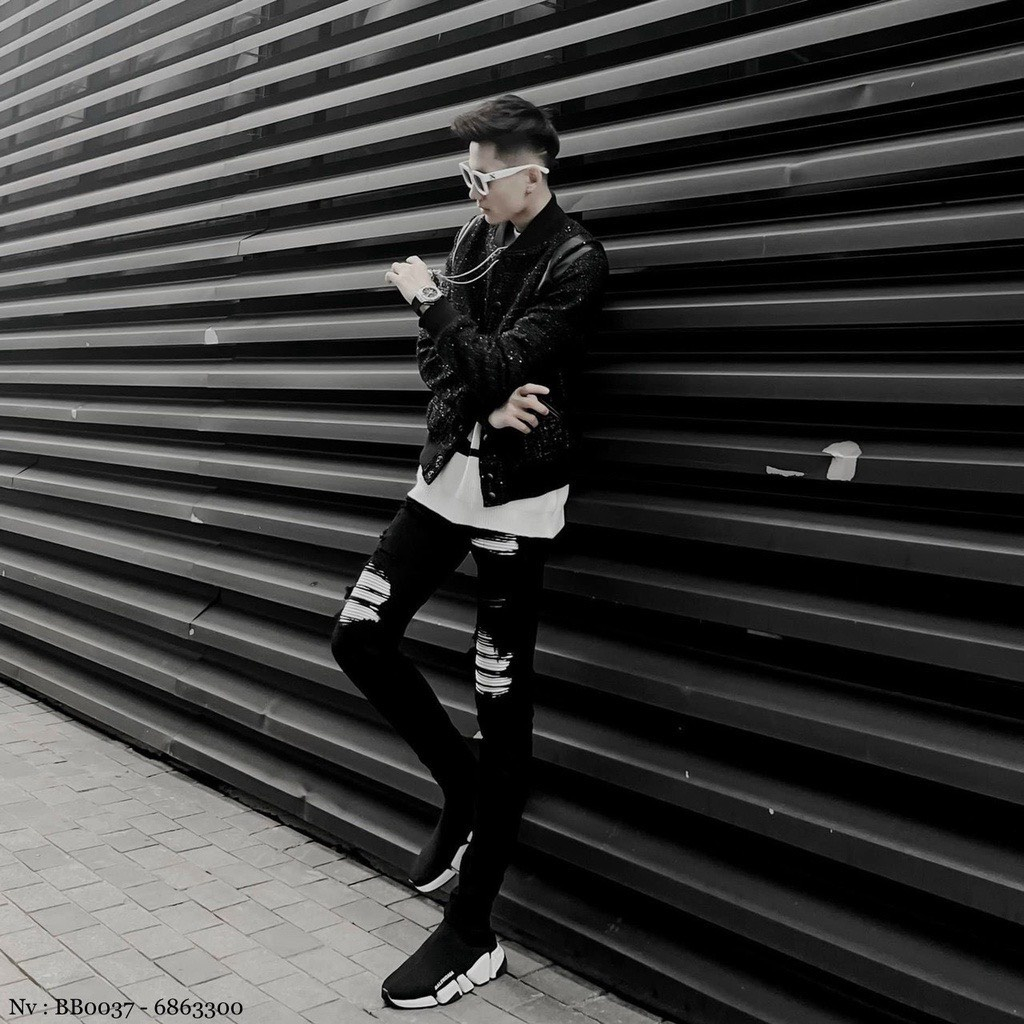 Áo khoác teddy bomber nam nữ vải dạ đính kim tuyến thêu sọc da đen hai vai bo ống 2 lớp dày dặn cao cấp AK16P