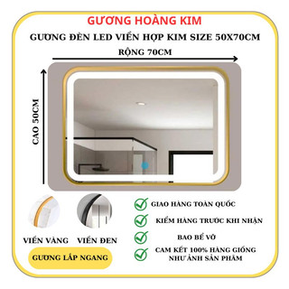 Gương nhà tắm cảm ứng treo tường chữ nhật trang điểm đèn led thông minh kích thước 50x70cm guonghoangkim mã HK-3001
