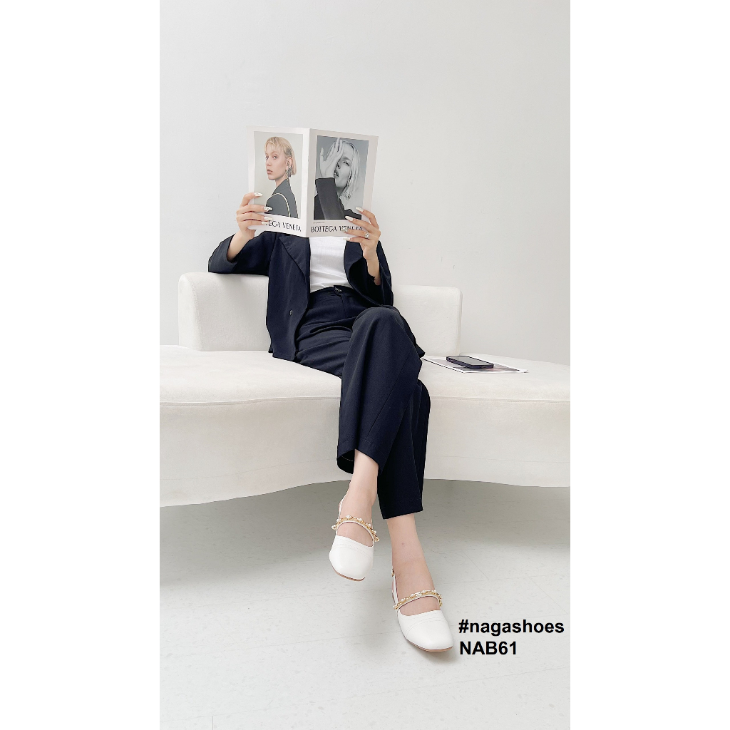 GIÀY BÚP BÊ NAGASHOES HỞ GÓT PHỐI DÂY ĐÁ ĐÍNH HẠT NAB61