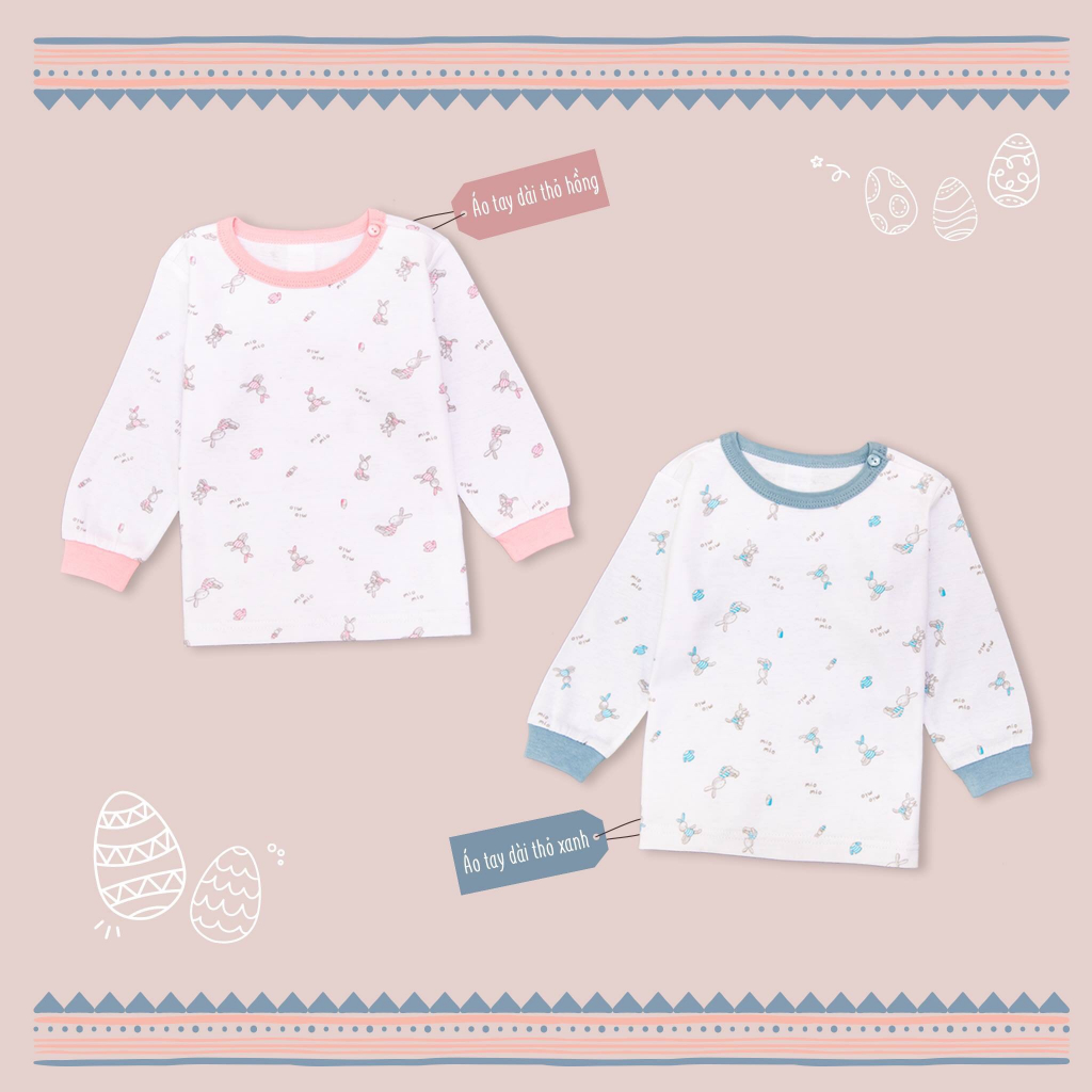 Combo 3 Áo Tay Dài, Nút Vai MIOMIO Vải Cotton Cho Bé Trai,Gái, Họa tiết Thỏ,Sọc,MèoMây Thoáng Mát Dễ Chịu