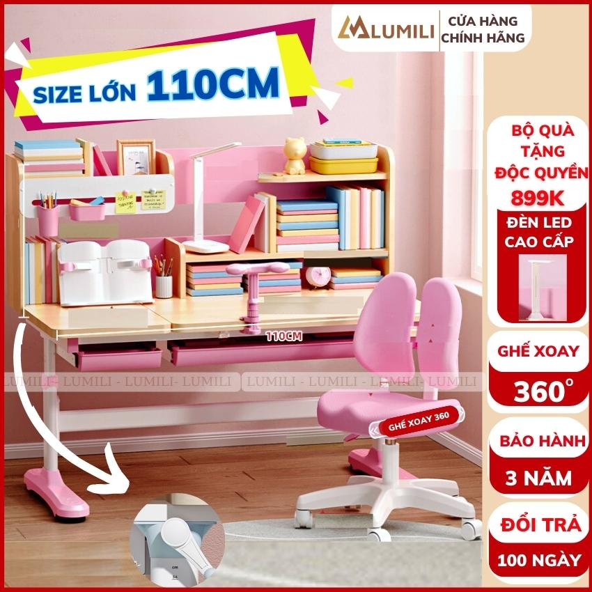 Bộ bàn học chống gù D110T kích thước 110cm kèm giá để sách lớn bàn ghế nâng hạ độ cao dễ dàng, nghiêng chỉnh mặt bàn