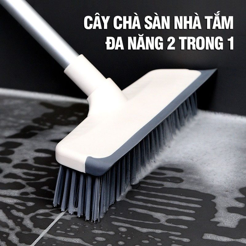 Cây chà sàn nhà tắm Kitimop-Z1 chổi cọ sàn và gạt nước đa năng 2 trong 1, cán hợp kim nhôm tăng giảm chiều dài 65-125cm