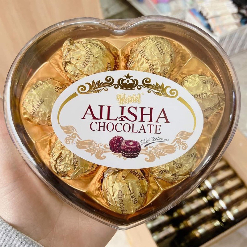 Hộp kẹo chocolate AILISHA hình trái tim cao cấp nhân socola sữa 84g - Gói Quà Siêu Đẹp.