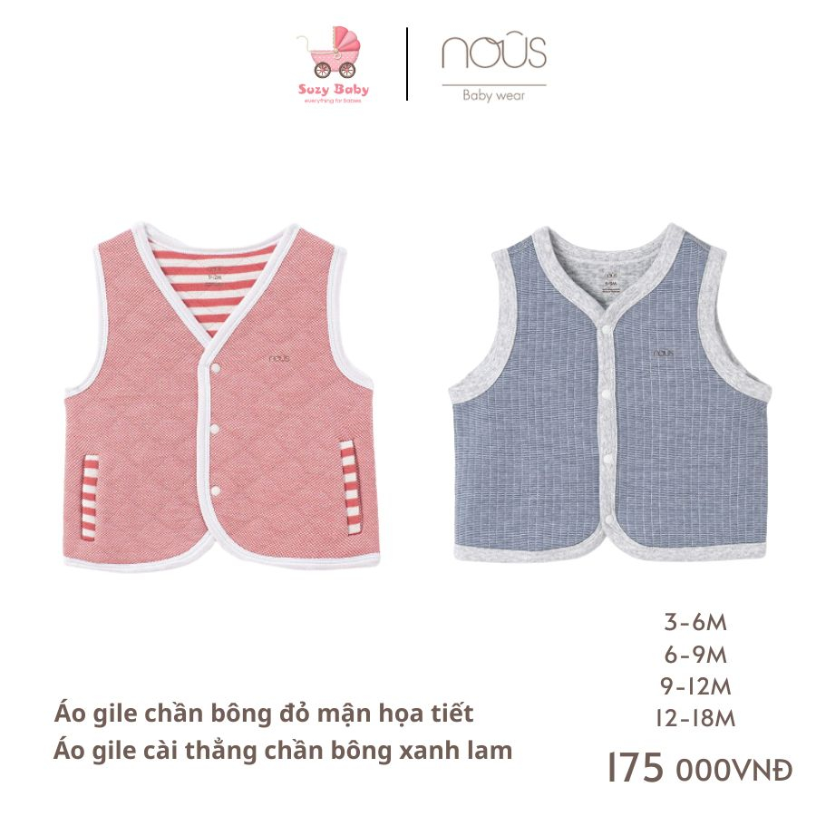 Áo gile Nous cài thẳng chần bông cho bé trai bé gái