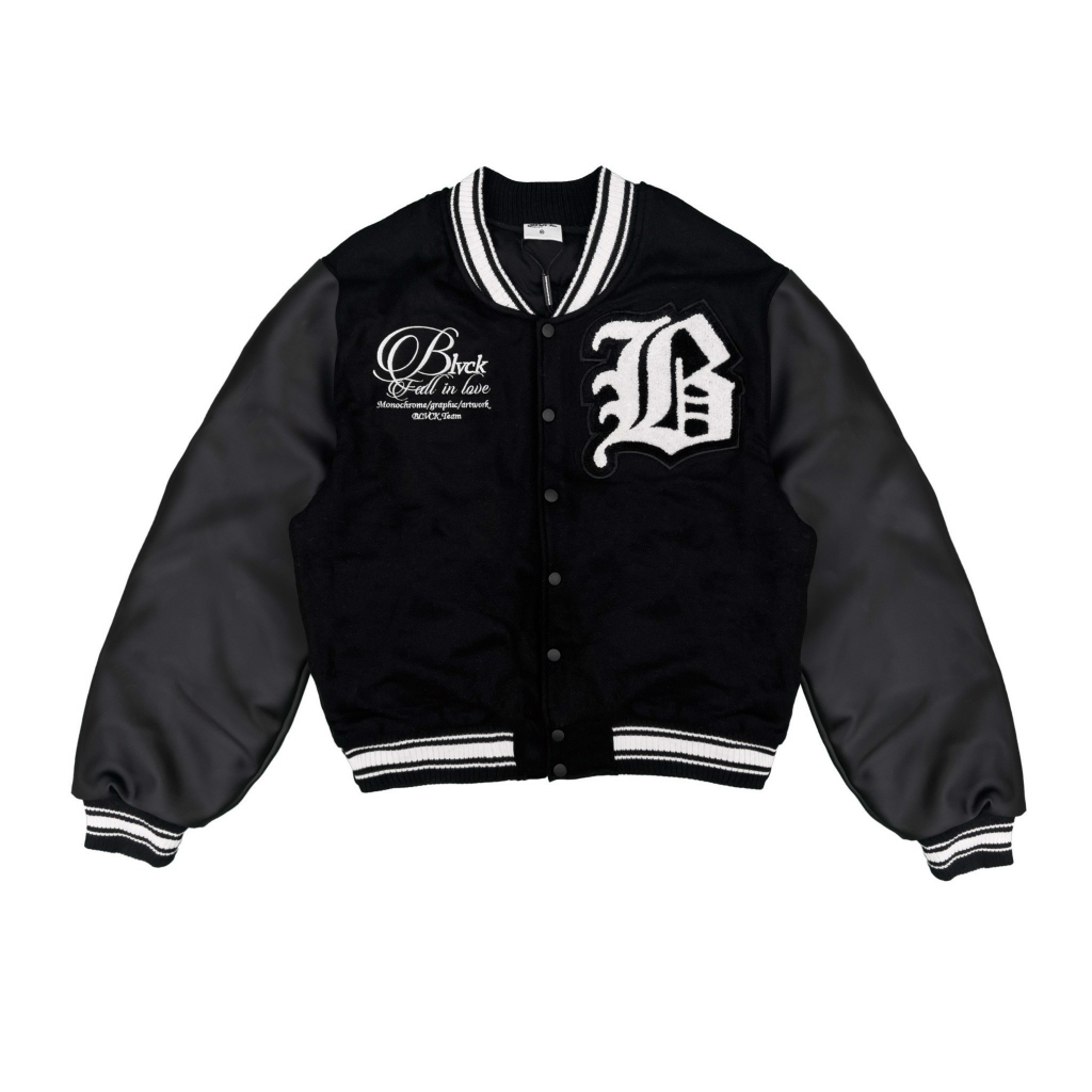 ÁO KHOÁC VARSITY JACKET UNISEX FALLEN IN LOVE CHẤT DẠ PHỐI DA DÀY DẶN - BLVCK