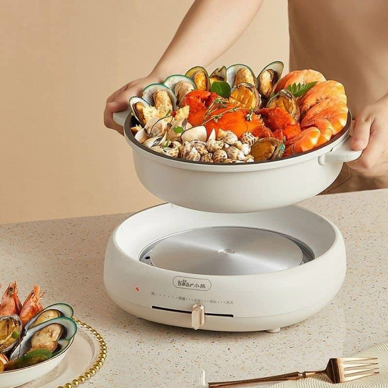 Bộ Nồi Lẩu Tách Đáy Bear DHG-C40W2 Đa Chức Năng Nướng - Lẩu - Hấp - Chiên - Rán, Nồi Lẩu Điện Cao Cấp- Gia Dụng Gia Đình