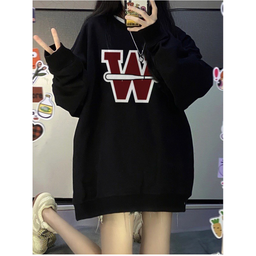 Áo sweater đôi nam nữ cặp mặc cùng người yêu fom rộng hàn quốc local brand hoodie khoác mùa đông chữ W bóng chày HD145