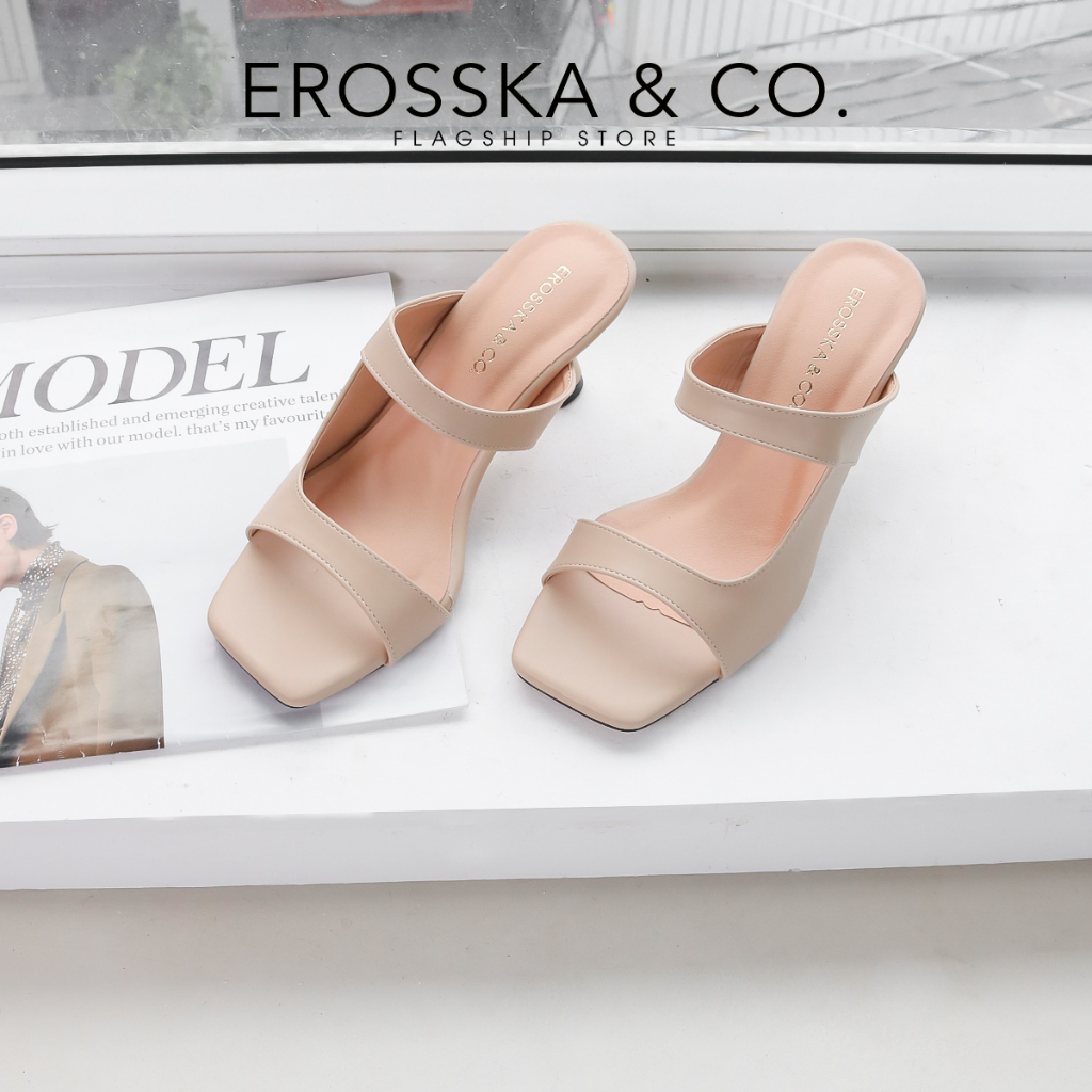 Erosska - Dép cao gót thời trang quai ngang hở mũi kiểu dáng sang trọng màu xanh - EM108