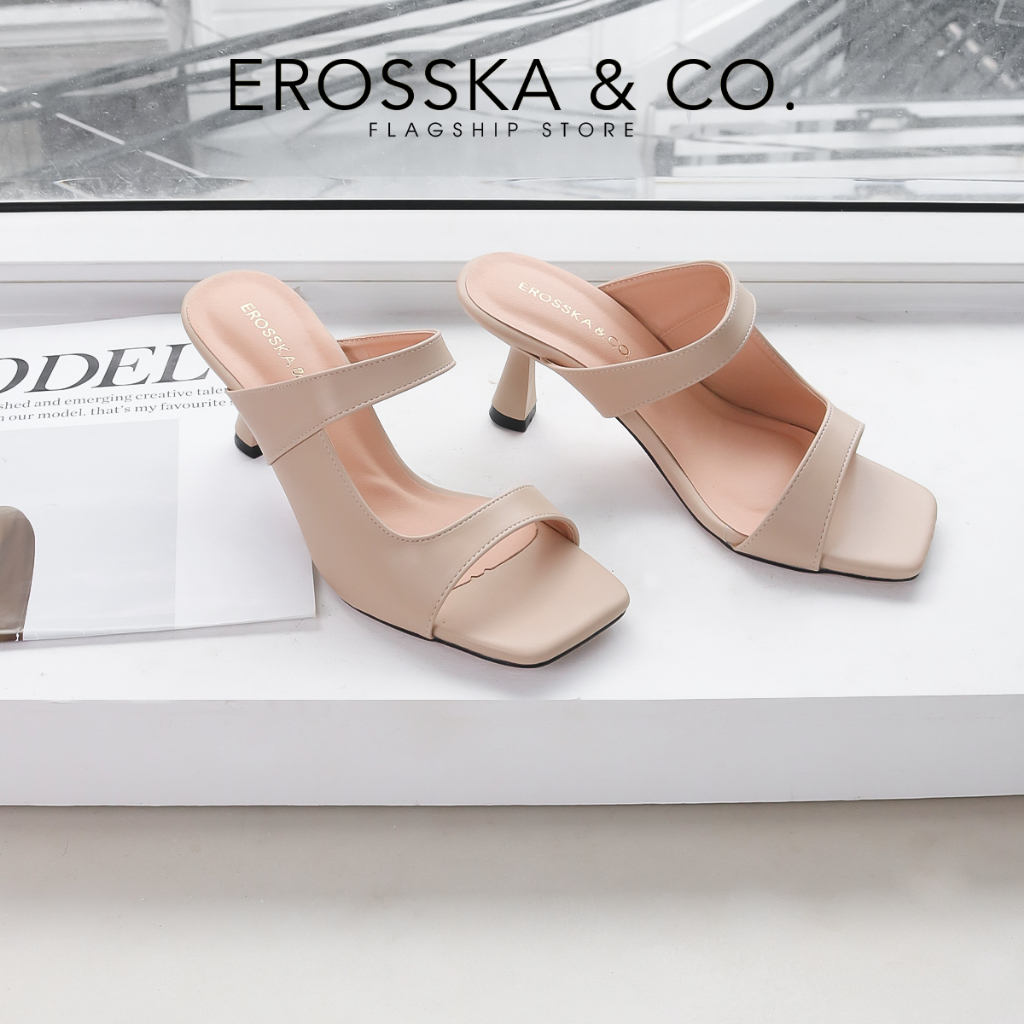 Erosska - Dép cao gót thời trang quai ngang hở mũi kiểu dáng sang trọng màu xanh - EM108