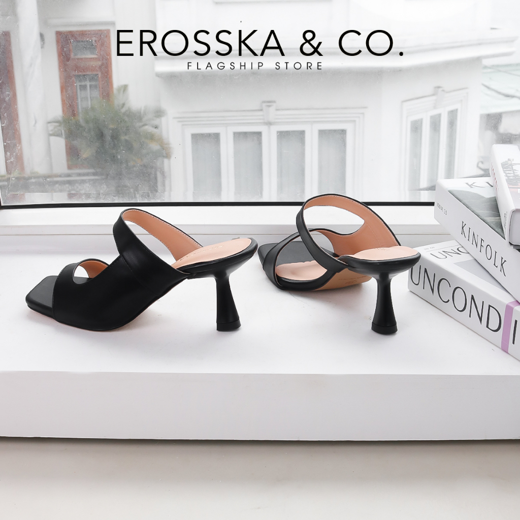 Erosska - Dép cao gót thời trang quai ngang hở mũi kiểu dáng sang trọng màu xanh - EM108
