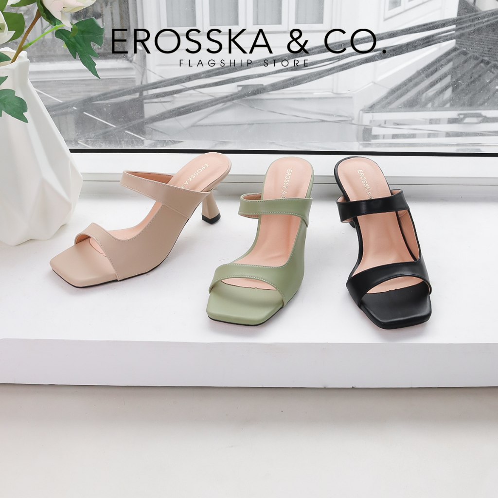 Erosska - Dép cao gót thời trang quai ngang hở mũi kiểu dáng sang trọng màu xanh - EM108