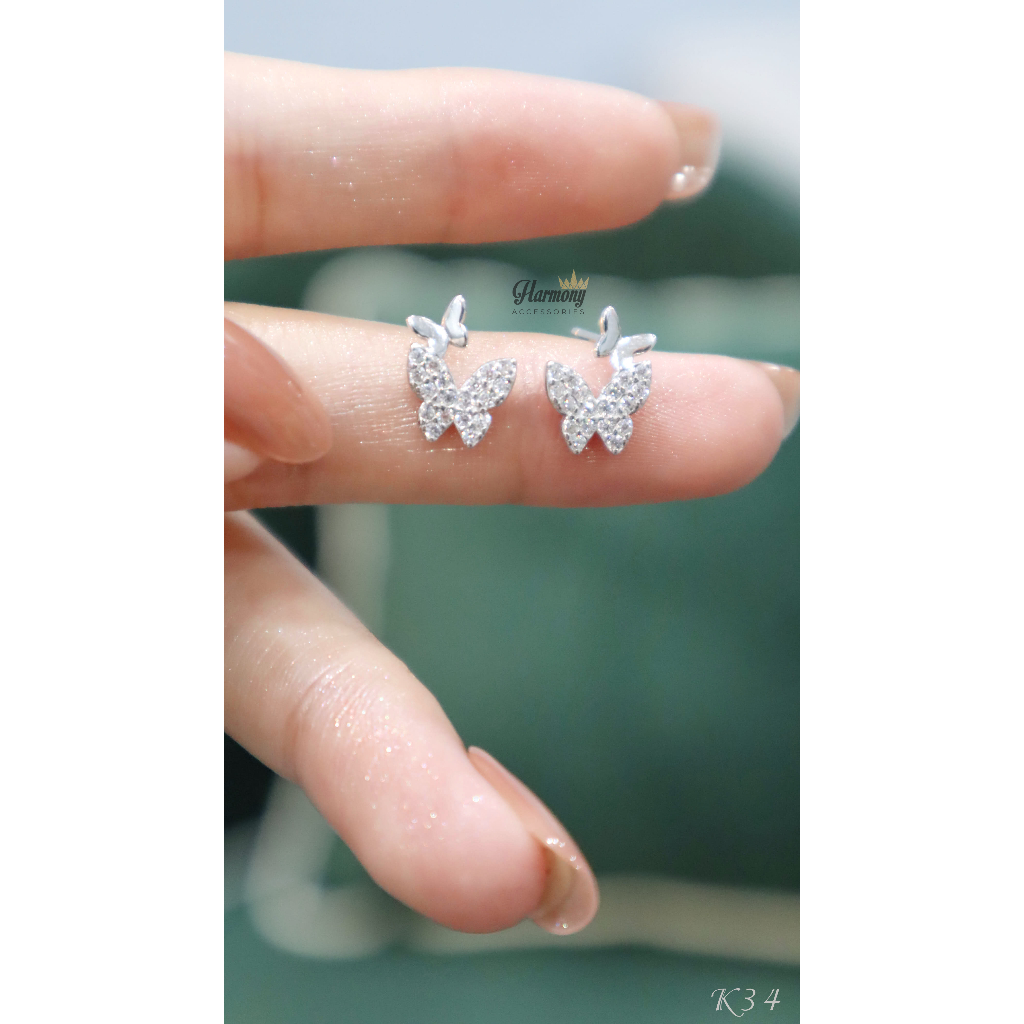 Khuyên tai nữ bạc hồ điệp hình bướm đính đá nhỏ nhắn, đáng yêu, điệu đà | HARMONY ACCESSORIES K34