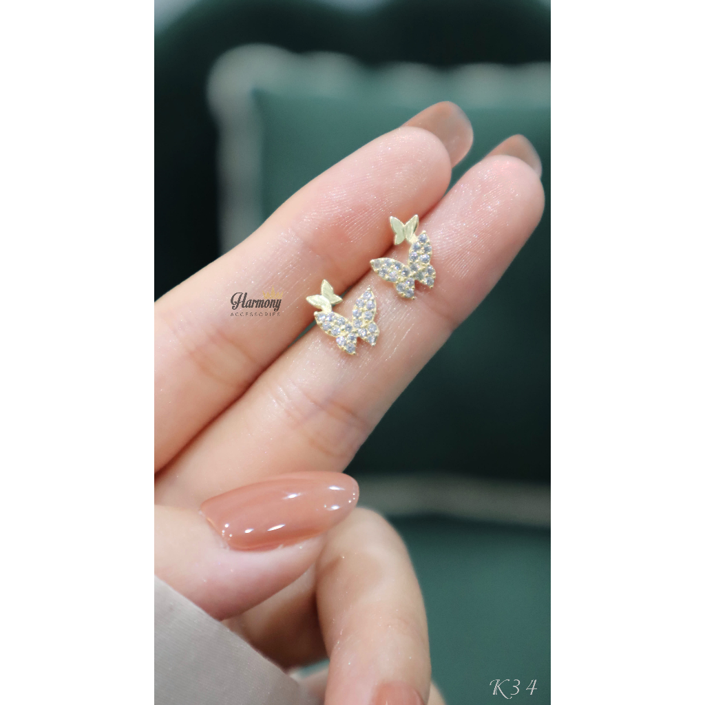 Khuyên tai nữ bạc hồ điệp hình bướm đính đá nhỏ nhắn, đáng yêu, điệu đà | HARMONY ACCESSORIES K34