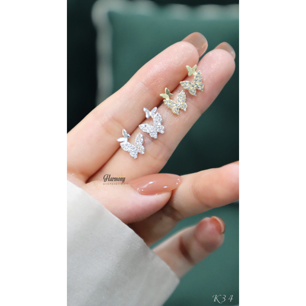 Khuyên tai nữ bạc hồ điệp hình bướm đính đá nhỏ nhắn, đáng yêu, điệu đà | HARMONY ACCESSORIES K34