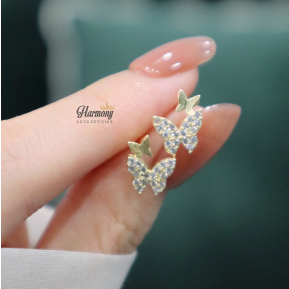 Khuyên tai nữ bạc hồ điệp hình bướm đính đá nhỏ nhắn, đáng yêu, điệu đà | HARMONY ACCESSORIES K34