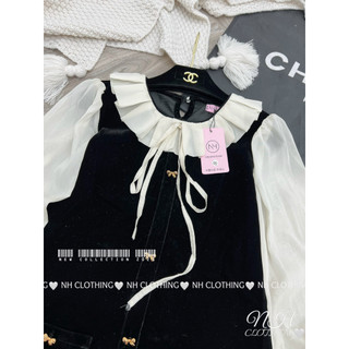 Váy nhung nơ cổ dập sm