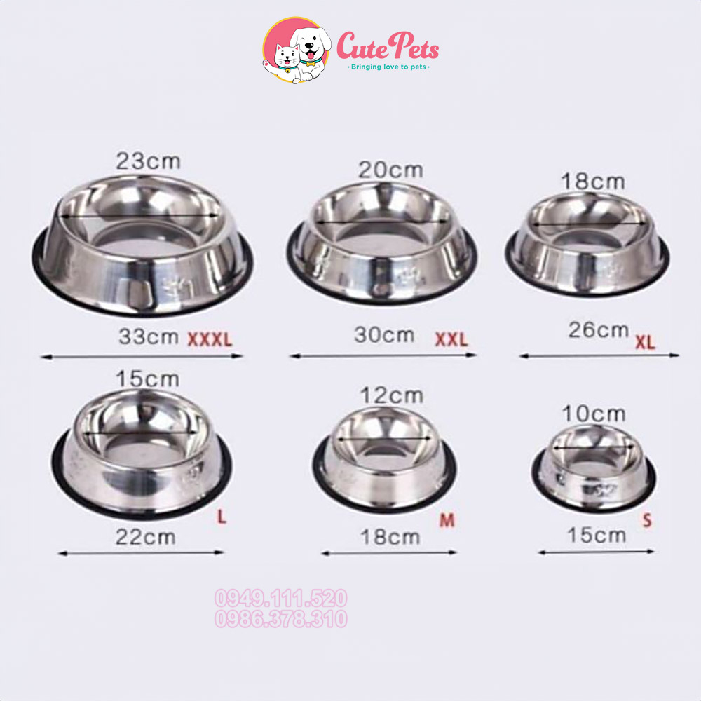 Bát inox chống trượt cho chó mèo Full Size - CutePets