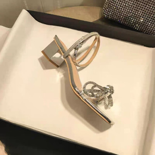 GIÀY SANDAL BIGSIZE CAO GÓT HNS85 NỮ PHỐI NƠ ĐÁ SIÊU LONG LANH GÓT VUÔNG CAO 5P