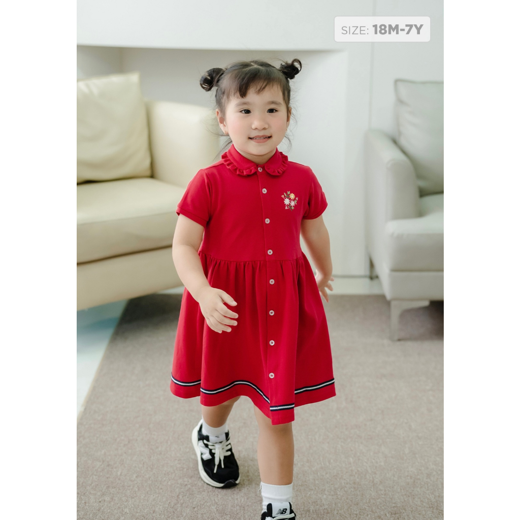 Đầm bé gái cotton thêu họa tiết, váy polo cho bé gái từ 1 tuổi - 7 tuổi Baa Baby - GT-AD04N-04