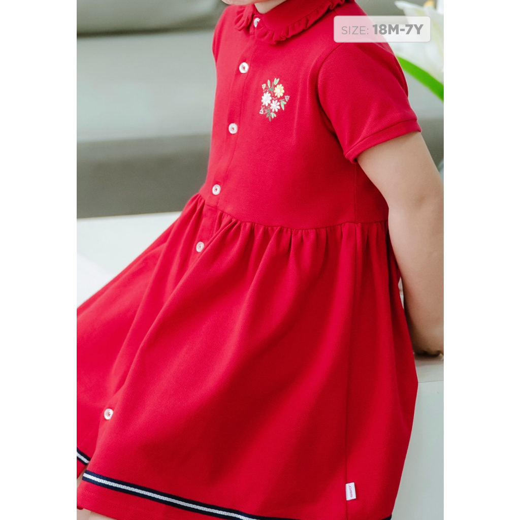 Đầm bé gái cotton thêu họa tiết, váy polo cho bé gái từ 1 tuổi - 7 tuổi Baa Baby - GT-AD04N-04
