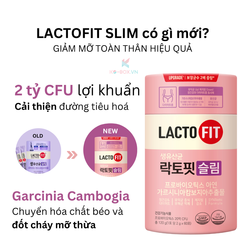 Lacto Fit Slim màu tím hồng | 2 X 60 gói | Hỗ trợ giảm cân lactofit  allatme Bột Uống Collagen
