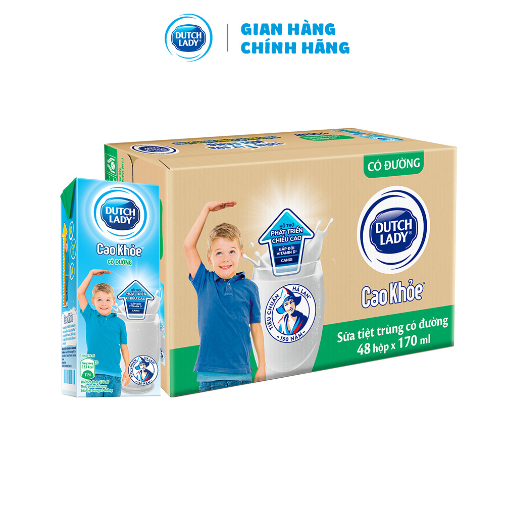 Thùng 48 Hộp Sữa Uống Dutch Lady Cô Gái Hà Lan Cao Khỏe Có Đường (48x170ml)