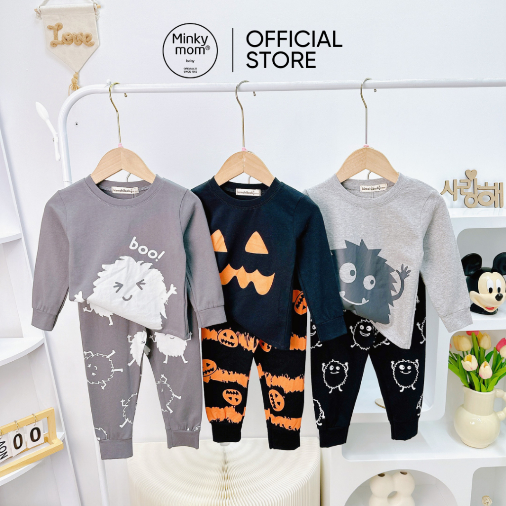 Bộ Dài Tay Cotton Cho Bé Trai, Bé Gái KIMCHIBABY Hoạ Tiết Halloween, Đồ Bộ Cho Bé Mặc Nhà Thu Đông MKMTD2240