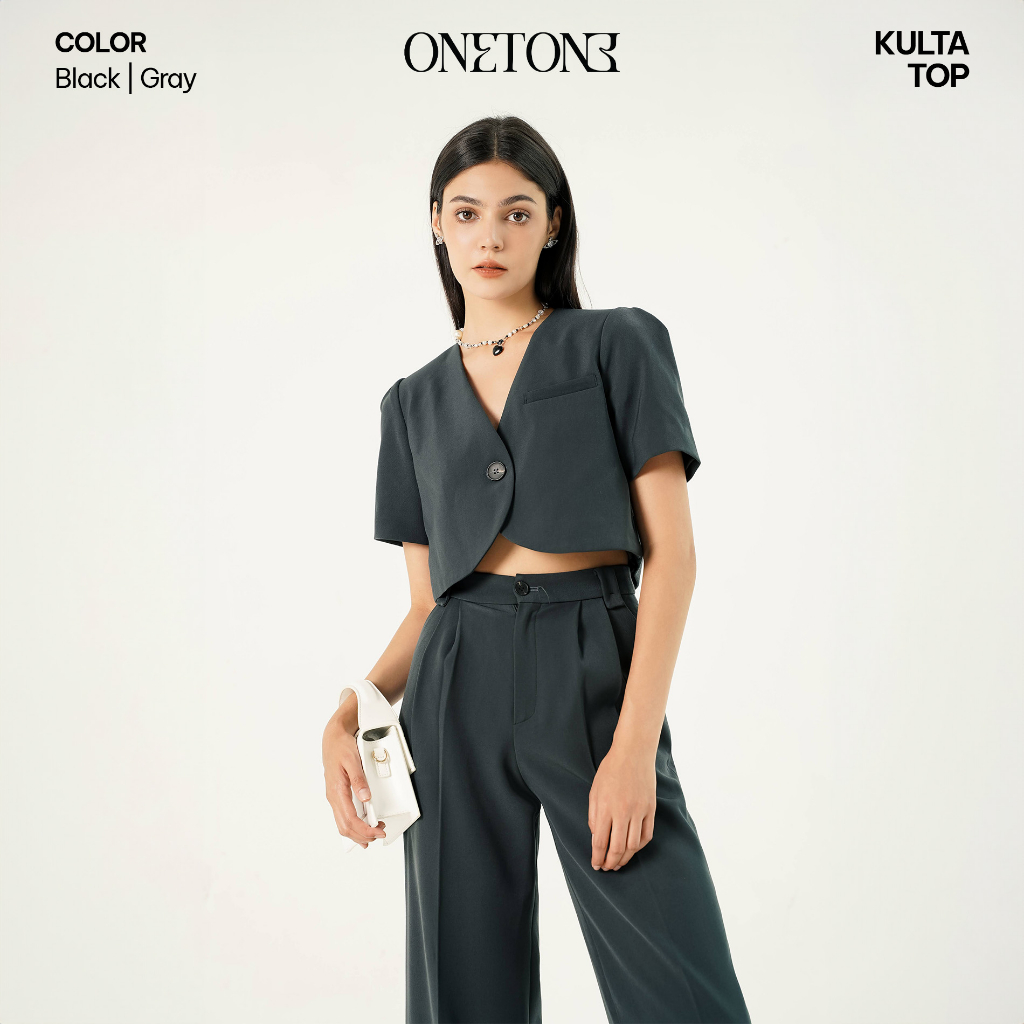 Áo kiểu croptop Onetone dáng ngắn phối cúc Kulta
